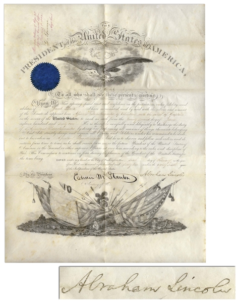 Abraham Lincoln Military Appointment Signed During the Civil War